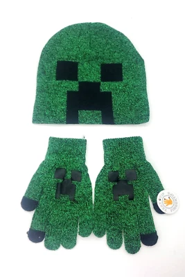 Conjunto de sombrero y guantes de punto MINECRAFT CREEPER MOJANG gorro de invierno punta de texto tobogán Foto 1 de 4