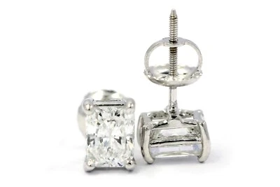 Aretes de diamantes de oro blanco de 14 k con corte esmeralda natural de 1,41 quilates con certificado VS GIA Foto 1 de 4