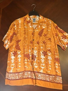 Vtg 90’s Ocean Current Men’s Hawaiian Shirt, M, Scarce Leaf/Flower Orange - Picture 1 of 6