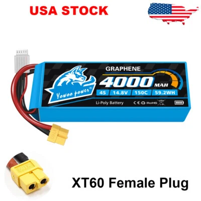 Yowoo 4S 4000mAh XT60 Lipo Battery 14.8V Graphene for RC Helicopter Drone Truck - Image 1 of 4