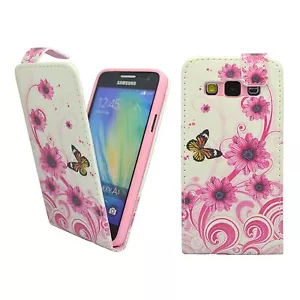 CASE FOR SAMSUNG GALAXY A3 WHITE PINK SWIRL FLOWER BUTTERFLY PU LEATHER COVER - Picture 1 of 5