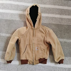 Carhartt YYJ158 BRN Brown Jacket Lined Youth Small Boys 6/7 Hooded Distressed - Picture 1 of 8