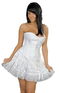 Dress Women's White Satin Mesh Corset Short Wedding Pirate Gypsy Costume - Picture 1 of 6