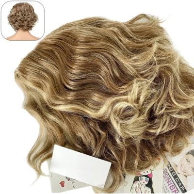 Peluca Bob ondulada rizada rubia corta de 10 pulgadas para mujer flequillo esponjosa fiesta con disfraces real EE. UU. Foto 1 de 4