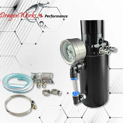 Oil Catch Can Baffled Tank Breather Universal Black with Gauge Fits Fiat - Image 1 of 4