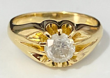 18K Solid Yellow Gold & 1.00CT Diamond Single Stone Gypsy Ring Size S  -  9 1/8