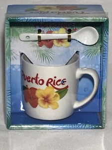 Taza En Cerámica Con Cuchara Y Estampas De Puerto Rico Excelente Para Café o Te - Picture 1 of 1