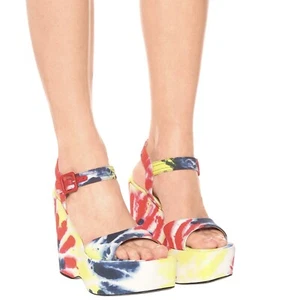 LOEWE Ibiza rot blau gelb Batik Canvas Keilabsatz Sandalen US 8 NEU - Bild 1 von 8