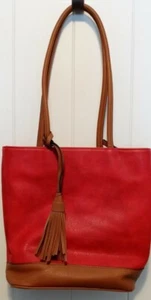 Bueno Red And Tan Shoulder Tote Purse With Tassel Accent - Picture 1 of 9