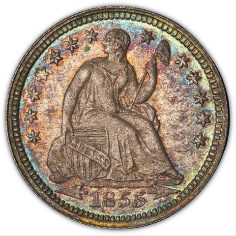 1855 H10C Seated Half Dime PCGS PR63 CAC With Arrows - Extremely Low Mintage Cover