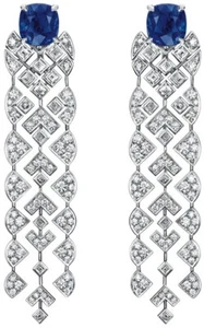 Lab Sapphire Chandelier Earrings 925 Sterling Silver Handmade Auction Jewelry - Picture 1 of 3