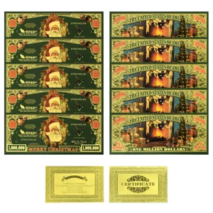 Billetes de oro de un millón de dólares de 10 piezas Papá Noel dinero de plástico regalo de Navidad - Imagen 1 de 7
