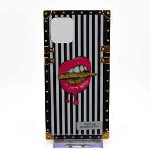 iPhone 12 & 12 Pro Bullet in Pink Lips Cell Phone Case Black/White Stripes NEW - Picture 1 of 5