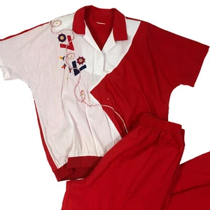 Tuta da donna vintage retrò pista nautica jogging 2 pezzi giacca pantaloni set M USA - Foto 1 di 8