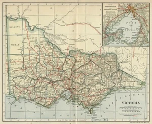 Mapa de Victoria, Australia; rieles topográficos genuinos de 1906 (fechados) ciudades ciudades ciudades ciudades - Imagen 1 de 2