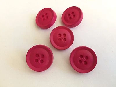5 Vintage plastic buttons lot deep pink color self shank "fake sew through" look - Image 1 of 4