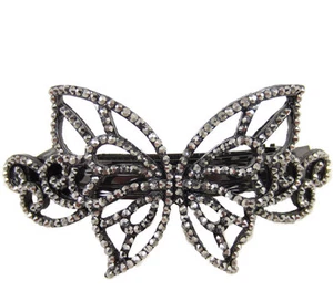Anthony David Pewter Gray Butterfly Austrian Crystal Hair Accessory Clip - Picture 1 of 2