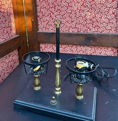 Vintage Black Metal and Brass Double Light Student Desk Lamp 3” Shade Fitter 10” - Image 1 of 4