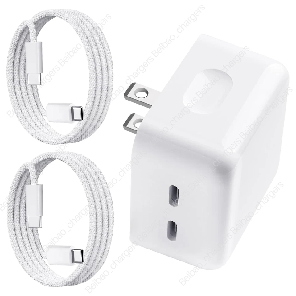 35W Dual USB C Fast Wall Charger Adapter Type C PD Cable For iPhone 15 16 Pro LG - Image 1 of 4