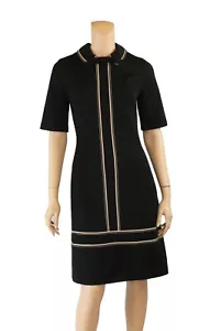 Edith Flagg Vintage 1960s 70s Black Collared Crimplene Mod Dress sz 7/8 - Picture 1 of 3