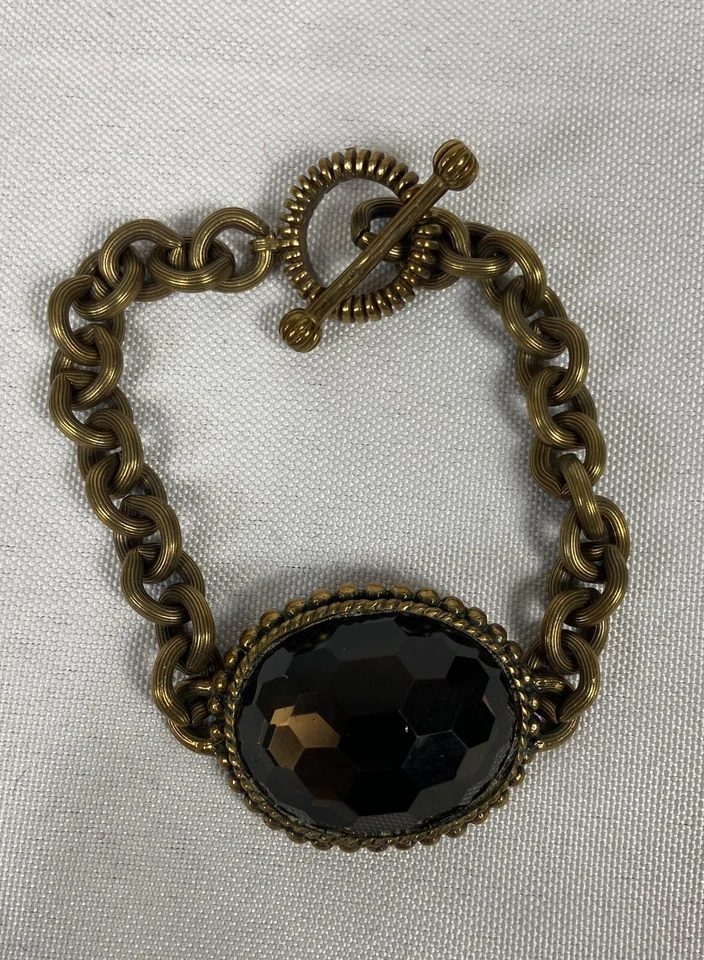 Pulsera de cadena de topacio ahumado firmada con acabado de latón mate Stephen Dweck Foto 1 de 3