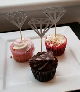 20 silver/ gold diamond Cupcake Toppers for wedding/anniversary or just party - Picture 1 of 3