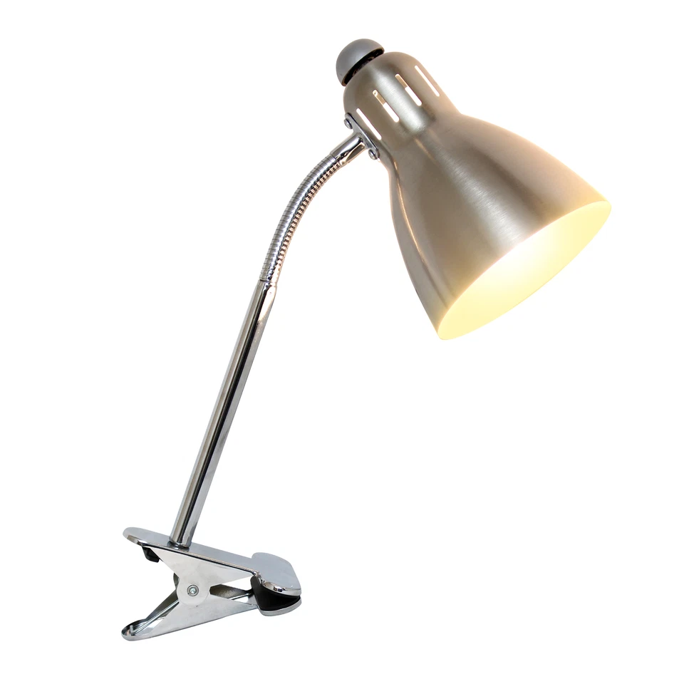 Simple Designs Adjustable Clip Light Desk Lamp Brushed Nickel