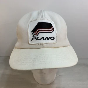 Vintage PLANO Fishing Tackle Trucker Snapback Hat Mesh Patch White Made in USA - Picture 1 of 9
