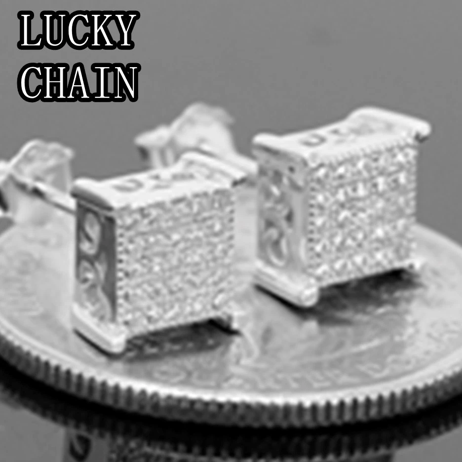 PENDIENTE DE DIAMANTE DE LABORATORIO DE PLATA DE LEY 925 PARA HOMBRE 7mm x 7mm E146 Foto 1 de 1