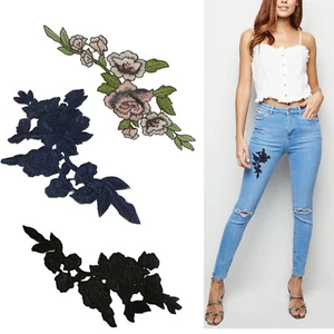 Parche de flores bordadas hojas aplique insignia motivo para bolsa de coser jeans artesanales - Imagen 1 de 17