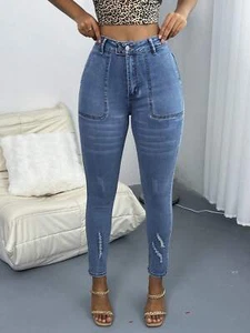 Womens Casual Pants High Waist Stretch Straight Jeans Slim Fit Jegging Trouser - Picture 1 of 6