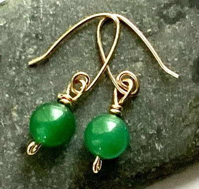 14K gold Earrings. Aventerine. Gemstones. Fine/Handcrafted. Dangle Drop. - Image 1 of 4