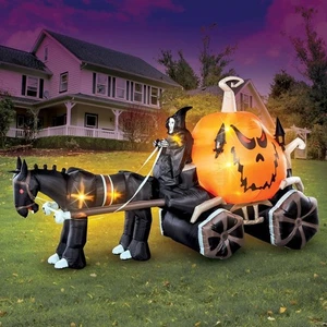 Huge Grim Reaper w/ Jack-O'-Lantern Carriage Halloween Airblown Inflatable - Picture 1 of 1