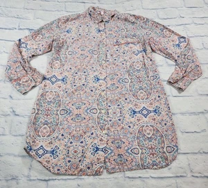Victorias Secret WOMENS SIZE XS Long Sleep Shirt Pink Paisley Button - Picture 1 of 14