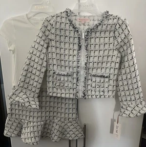NWT Girls Biscotti Collezioni Sz 12 Black White Tweed Dress Blazer Coat Pageant - Picture 1 of 10