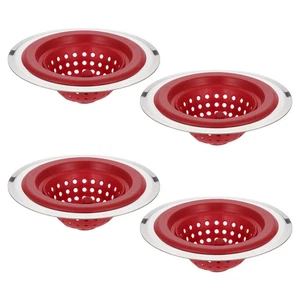 4pz Colino Silicone Lavello Cucina Lavello Scarico Colino Tappo 4,4" Rosso - Foto 1 di 6