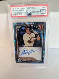 2024 Bowman Sapphire Edition - Chrome Prospects Autografi Walker Martin PSA 8 - Foto 1 di 2