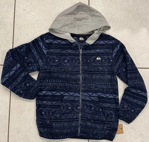 NWT Quiksilver Boy’s Dark Blue Fleece Hoodie Zipper Jacket Size LARGE 14 16 - Picture 1 of 4