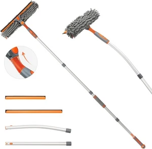 2-in-1 Window Cleaner Kit, 62” Telescopic Pole, Squeegee, 10 Cloths, Orange/Grey - Picture 1 of 6