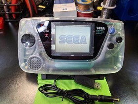 SEGA GameGear w/ PowerAdapter-RECAPPED-NewGlassCover-NewClearShell-FIRM!-0619