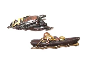 Japan antique Edo Meiji era turtle human Menuki Shakudo Box sword katana  - Picture 1 of 9