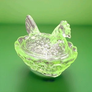 Chick Salt Cellar Hen Chicken Key Lime Green UV GIass Covered Basket Nest 2.5 " - Picture 1 of 16
