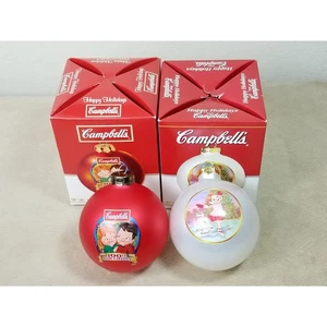 Campbell Christmas Ball Ornaments 2004 2007 New Vintage Box Red White x2 Vintage - Picture 1 of 13