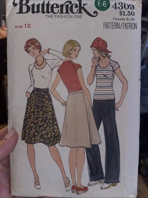 Butterick Sewing Pattern 4309 Misses T Shirts Skirt & Pants Size 12 Cut Vintage - Image 1 of 3