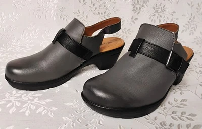 THOM MC AN Mujer Ragán Eslinga Trasera Mules Zuecos Zapatos 9 M Cuero Negro Gris Foto 1 de 4