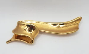 Vintage Avon Gold Tone Brooch Shiny Swirl Large Abstract Classic Minimalist - Foto 1 di 9