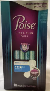 Poise Ultra Thin Pads Regular Length Absorbency Level 4, Thin-Flex, 18 Pads - Picture 1 of 8