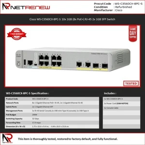 Cisco WS-C3560CX-8PC-S Compact 8-Port PoE Gigabit Switch, 2x1G Uplinks,Managed - Afbeelding 1 van 1