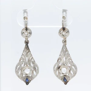Antique Art Deco 18k White Gold Rose Cut Diamond Dangle Earrings 0.08ctw 2.5g - Picture 1 of 4