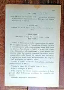 FOSSOMBRONE 1892 REGIO DECRETO X CONGREGAZIONE DI CARITA'-5290 - Foto 1 di 1